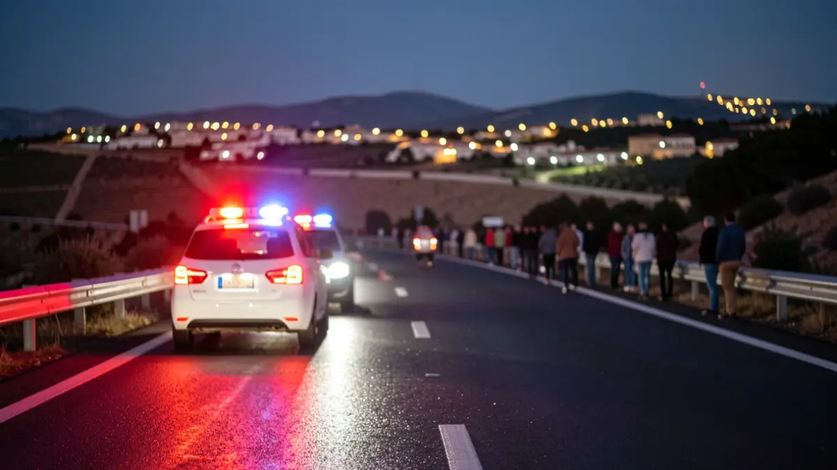 Imatge genèrica de llums d'emergència en una carretera mullada de nit a la Comunitat Valenciana.