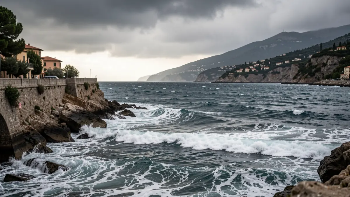 Generic image of the Mediterranean coast with rough sea near a river mouth.