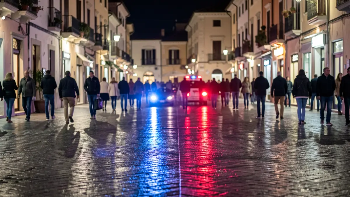 Imatge genèrica de llums d'emergència policials reflectint-se en asfalt mullat a la nit.