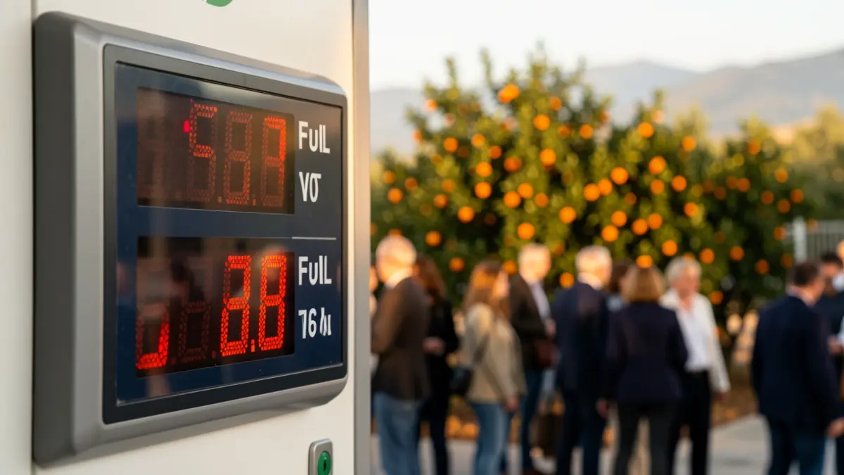 Imatge genèrica d'un visor de preus de combustible en una estació de servici.