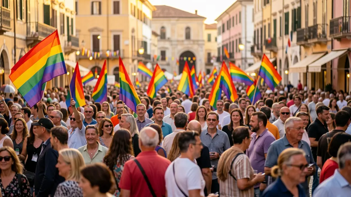Generic image of a Pride celebration in a Mediterranean city.