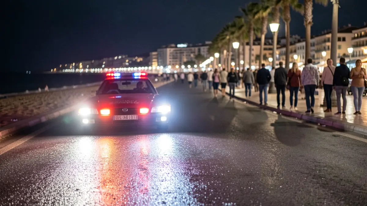 Imatge genèrica de llums d'emergència en un passeig marítim durant la nit.