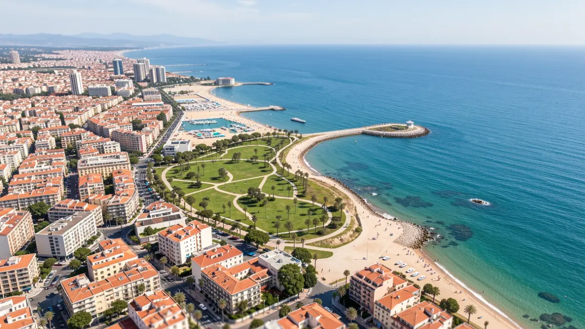 Aerial view of the Valencia coastline with the littoral plan.
