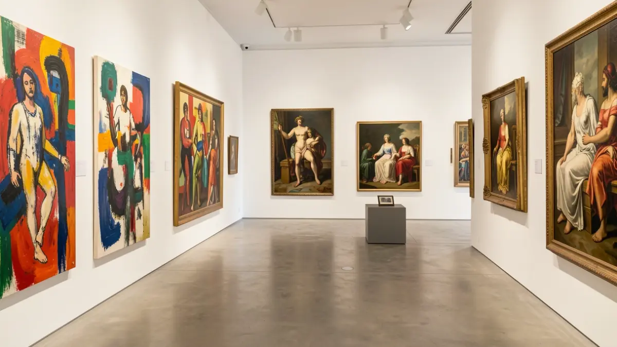 Imagen genérica de una galería de arte contemporáneo con obras expuestas.