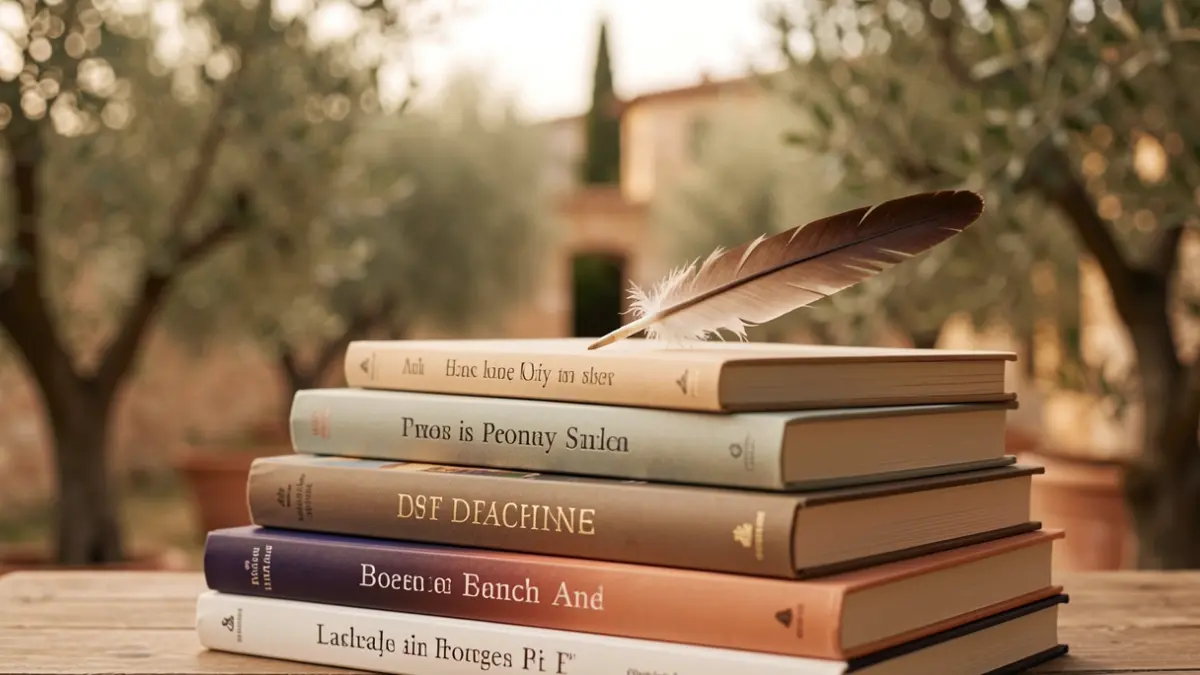 Generic image of poetry books with a quill pen.