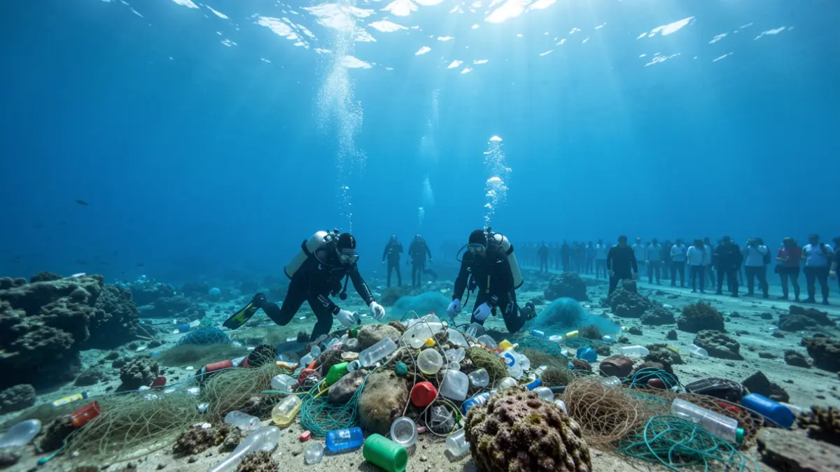 Generic image of divers removing seabed trash.