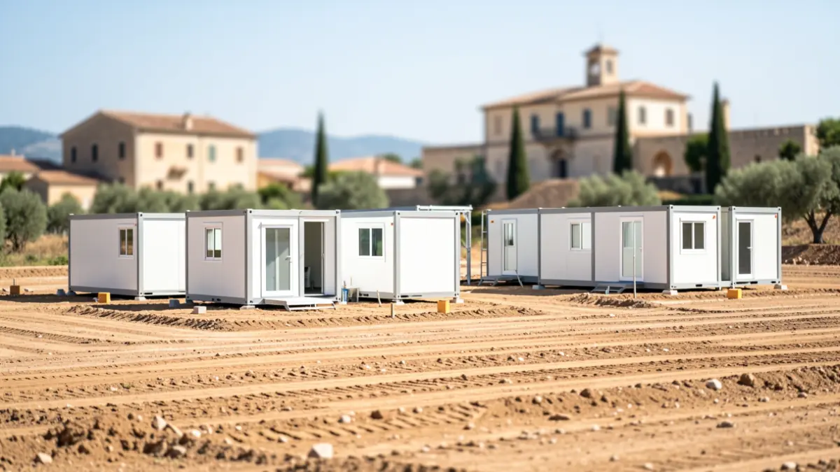 Imatge genèrica de barracones escolars en construcció en una parcel·la.