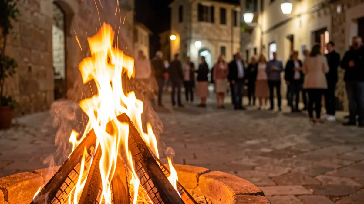 Generic image of a traditional bonfire during a festive night in an urban setting.