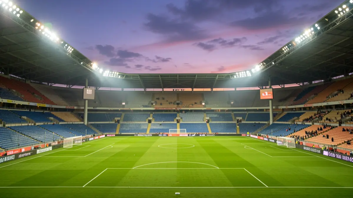 Imagen genérica de un estadio de fútbol al atardecer.