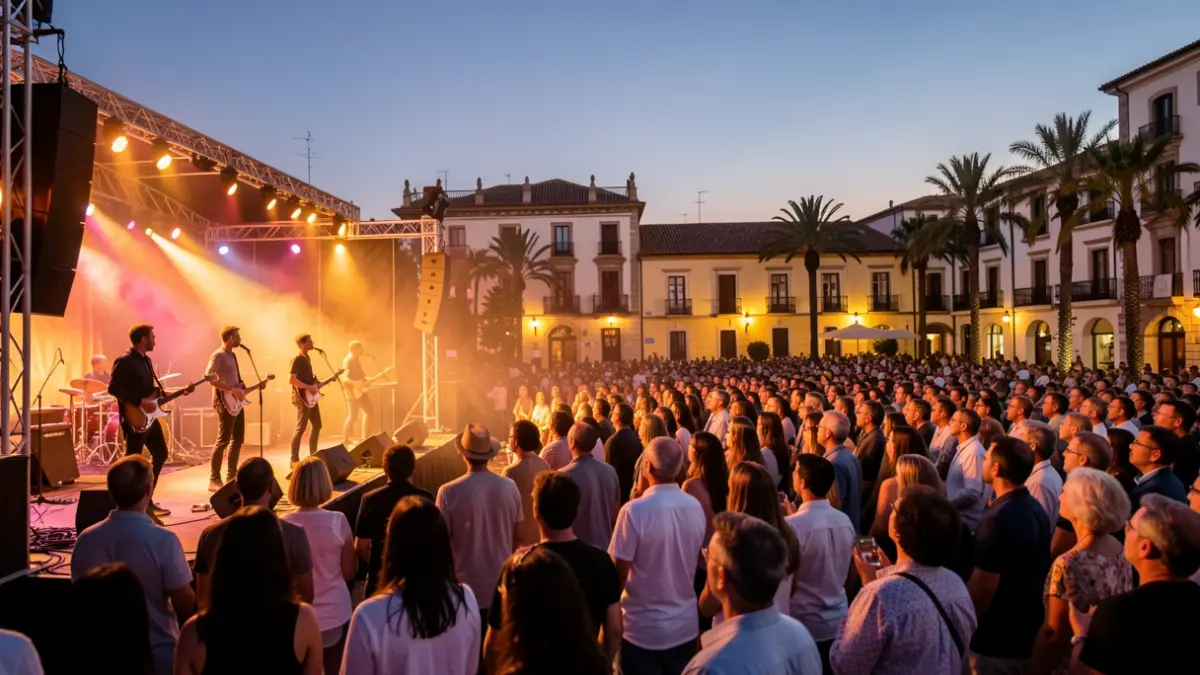 Imagen genérica de un concierto al aire libre en València con arquitectura mediterránea al fondo.