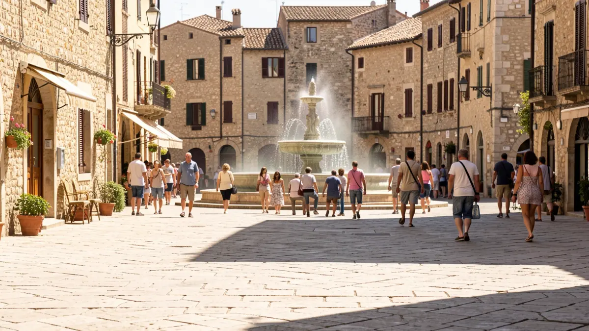 Generic image of a square in a Mediterranean city during a sunny day.