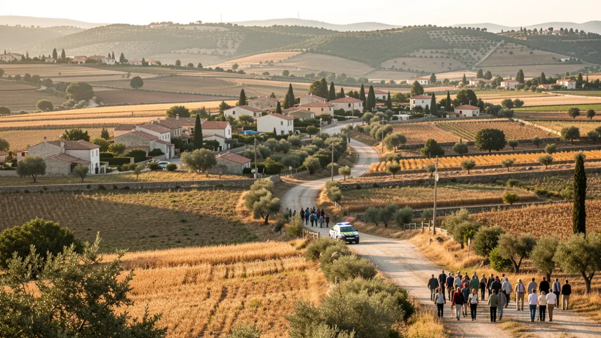 Generic image of a rural landscape with police presence.