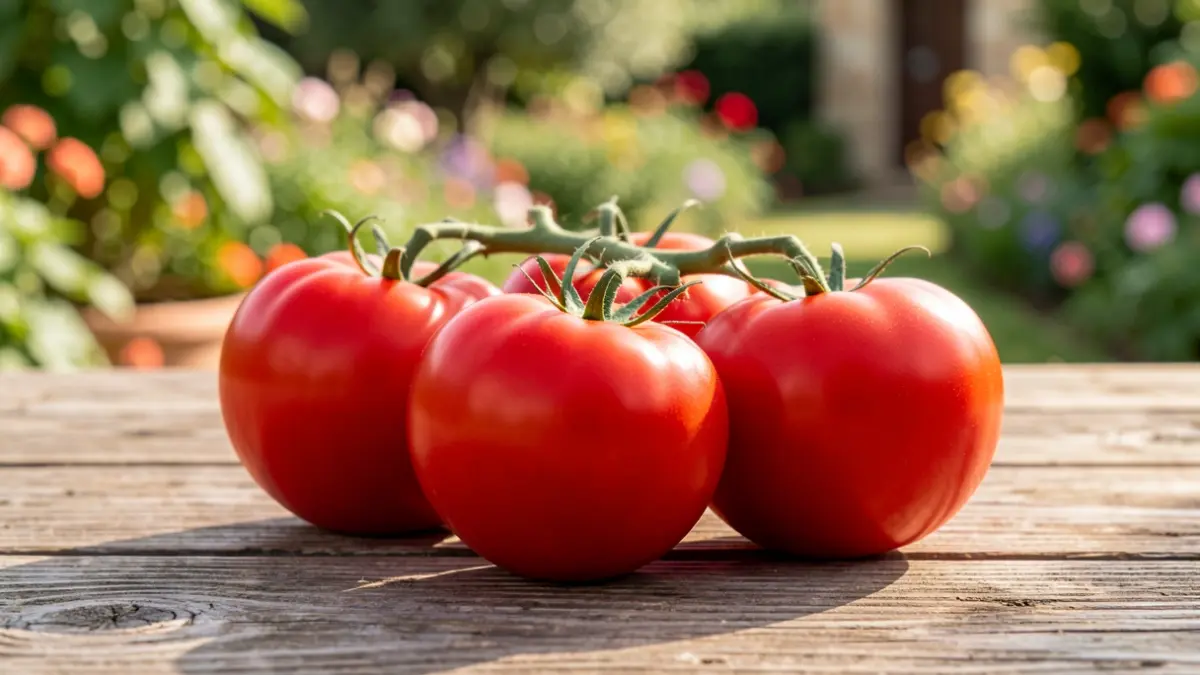 Imagen genérica de tomates frescos sobre una mesa de madera.