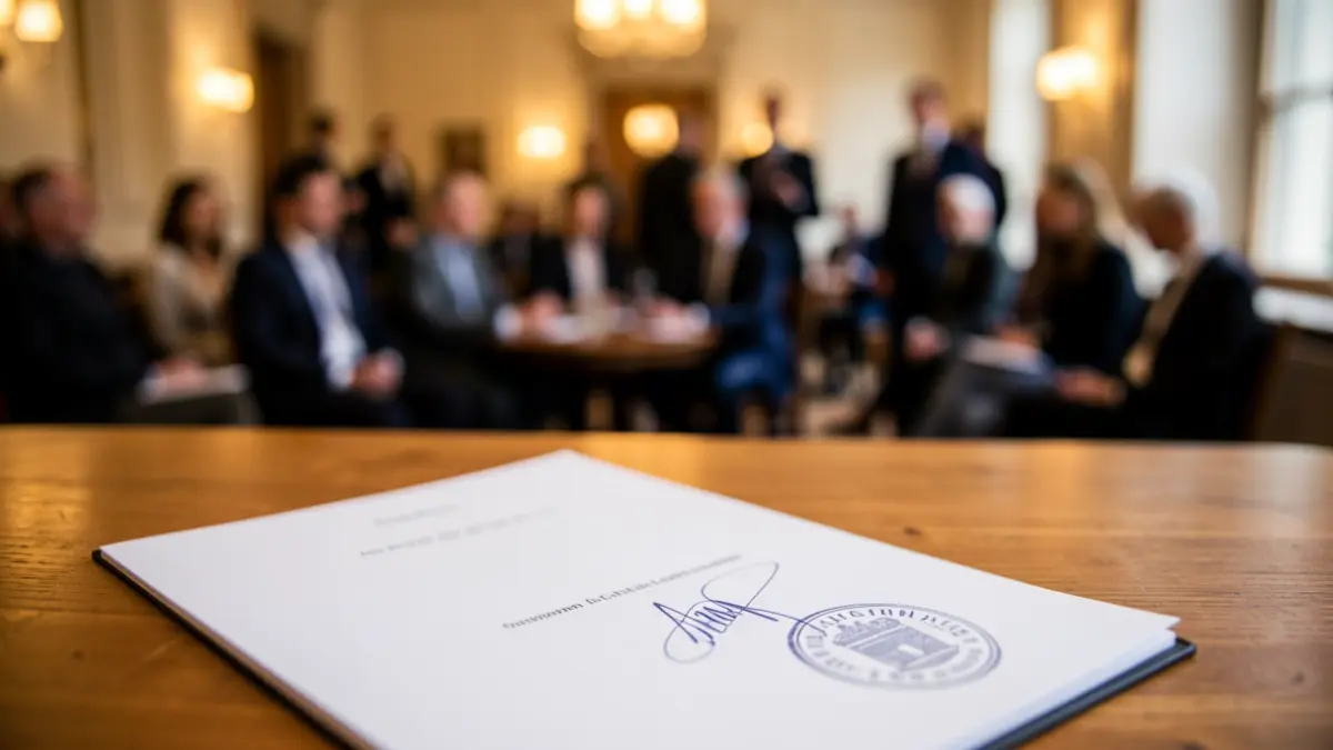 Imagen genérica de un documento oficial firmado sobre una mesa de oficina.