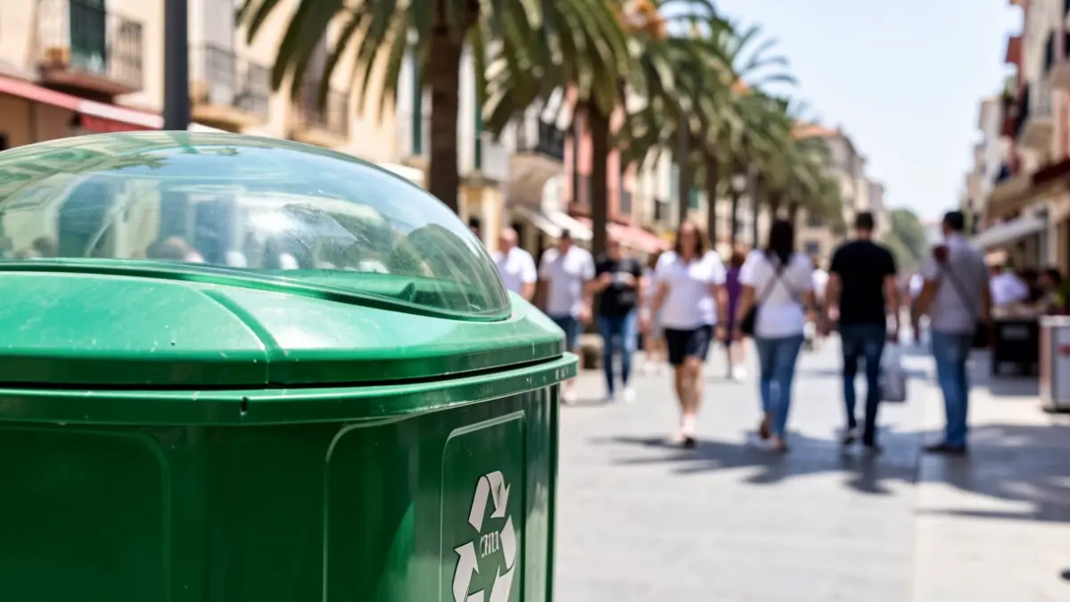 Imatge genèrica d'un contenidor de reciclatge de vidre en un carrer urbà.