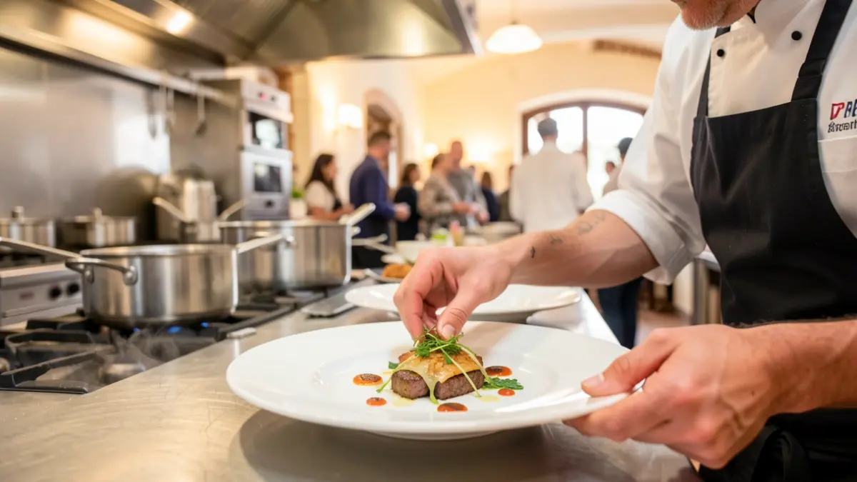 Generic image of a chef preparing a gourmet dish in a professional kitchen.
