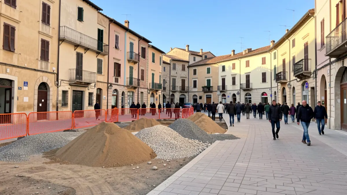 Imatge genèrica d'obres de reurbanització en una plaça mediterrània.