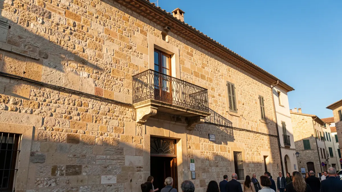 Façana de l'Ajuntament d'Alcoi en un dia assolellat.
