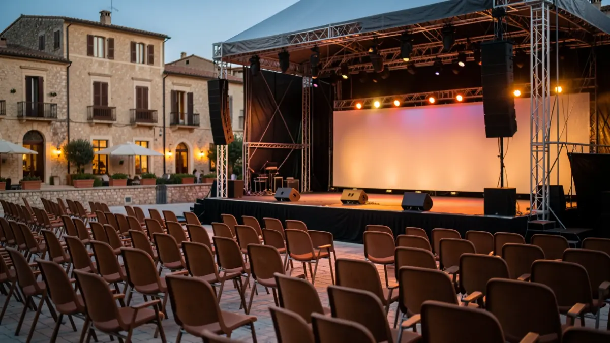 Imatge genèrica d'un escenari de concert a l'aire lliure al capvespre.