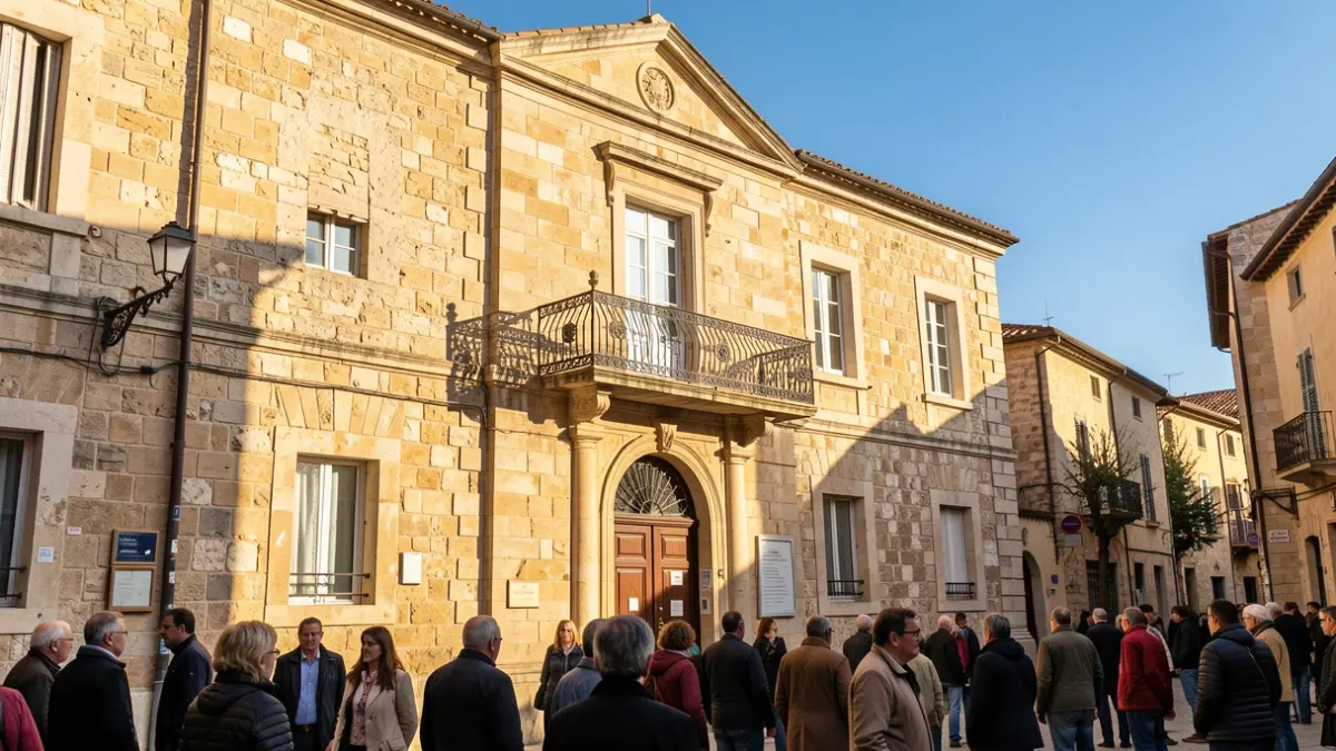 Façana de l'ajuntament d'Alzira en una vesprada assolellada.