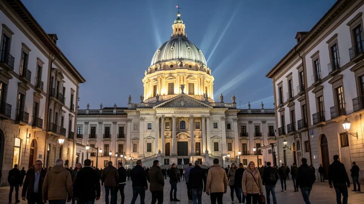 Image of the illuminated dome of the Real Colegio de las Escuelas Pías in Valencia.