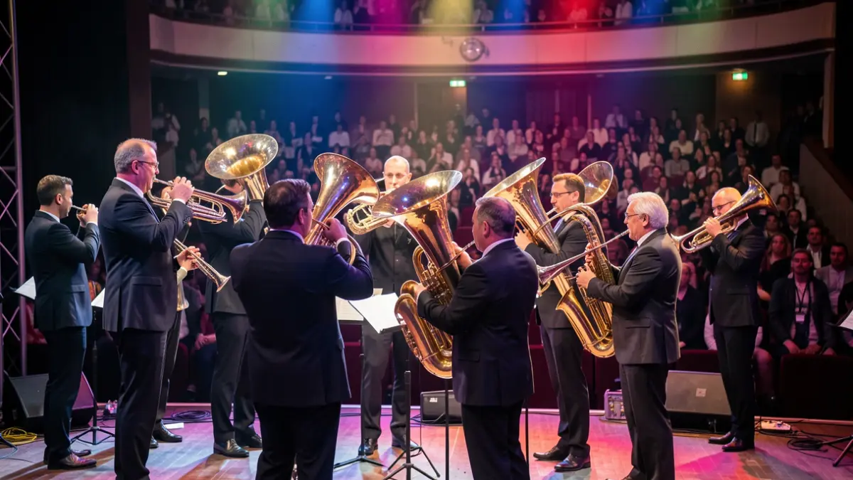 Generic image of a live music band performing in a concert hall.