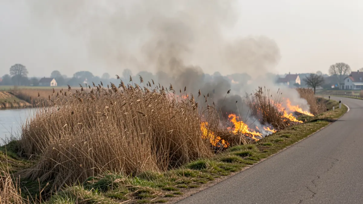 Imagen de un incendio forestal en una zona de vegetación seca y cañaverales junto al río Girona en Beniarbeig.