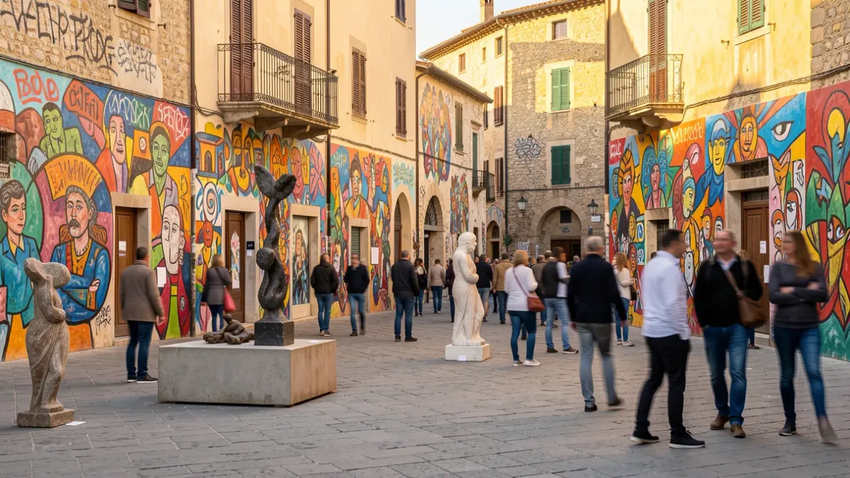 Imatge genèrica d'una mostra d'art urbà a l'aire lliure en un poble mediterrani.