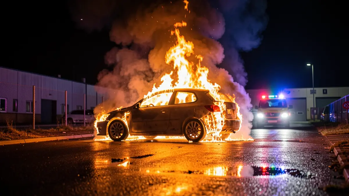 Imatge d'un cotxe en flames en un polígon industrial d'Onda.