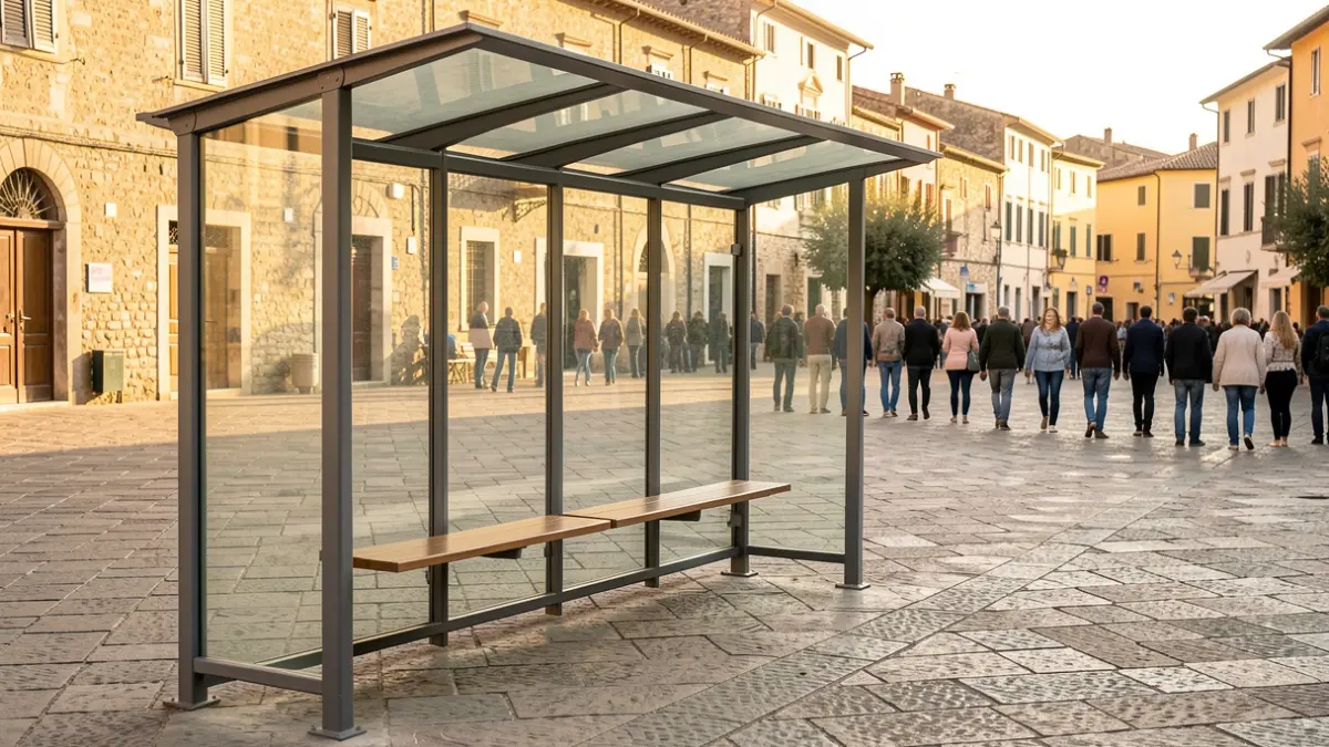 Imagen genérica de una parada de transporte público con marquesina.
