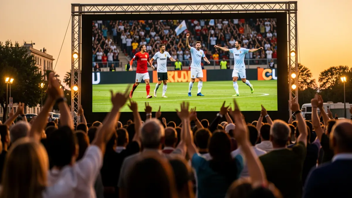 Imatge genèrica d'una pantalla gegant mostrant un partit de futbol.