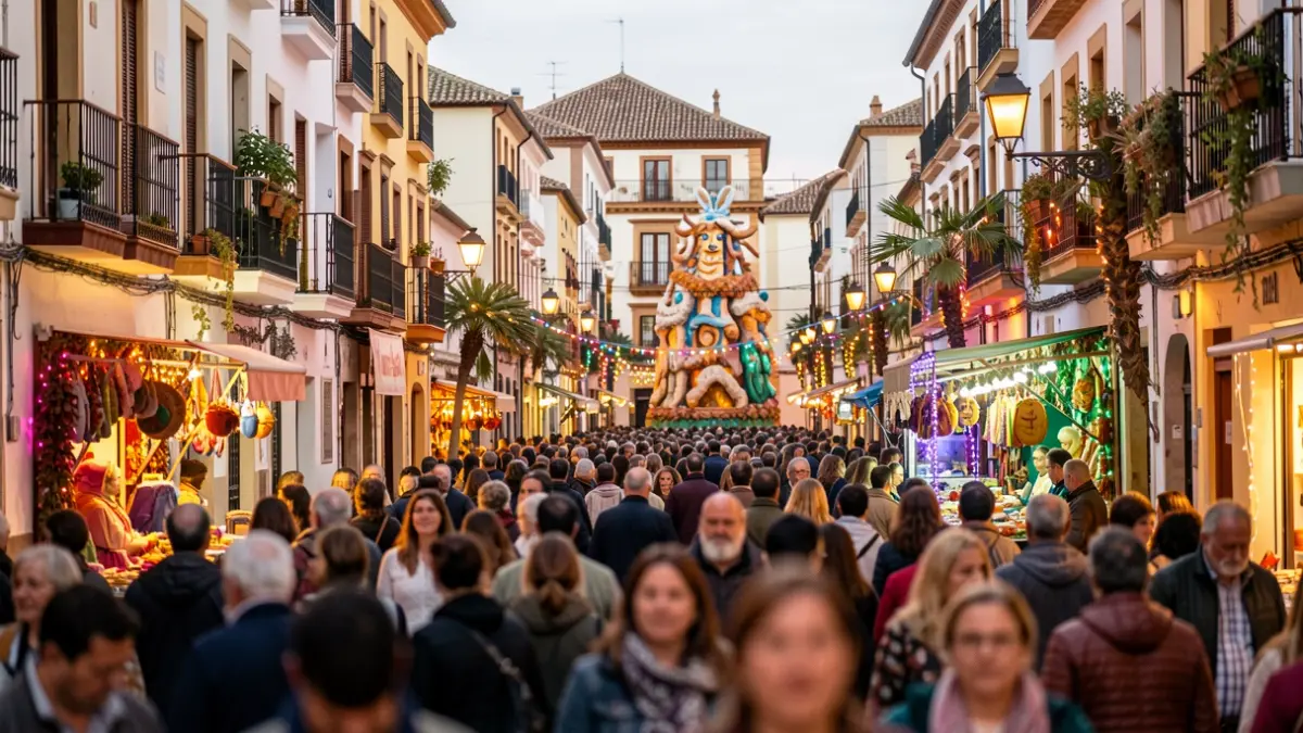 Imatge genèrica d'un ambient festiu de Falles a València amb multitud i llums.
