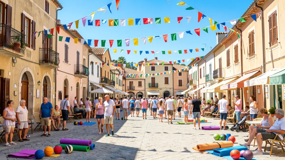 Imatge genèrica d'una plaça mediterrània amb elements esportius.