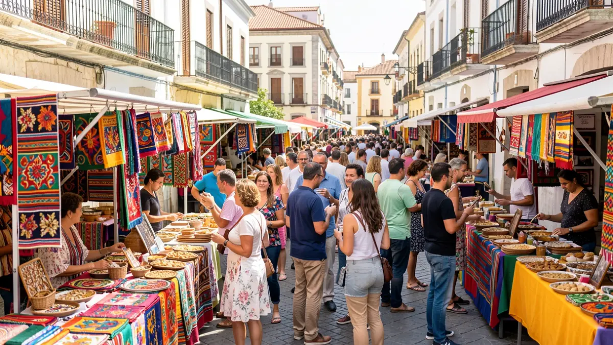 Imatge genèrica d'una celebració cultural amb parades i gent gaudint de música i gastronomia.