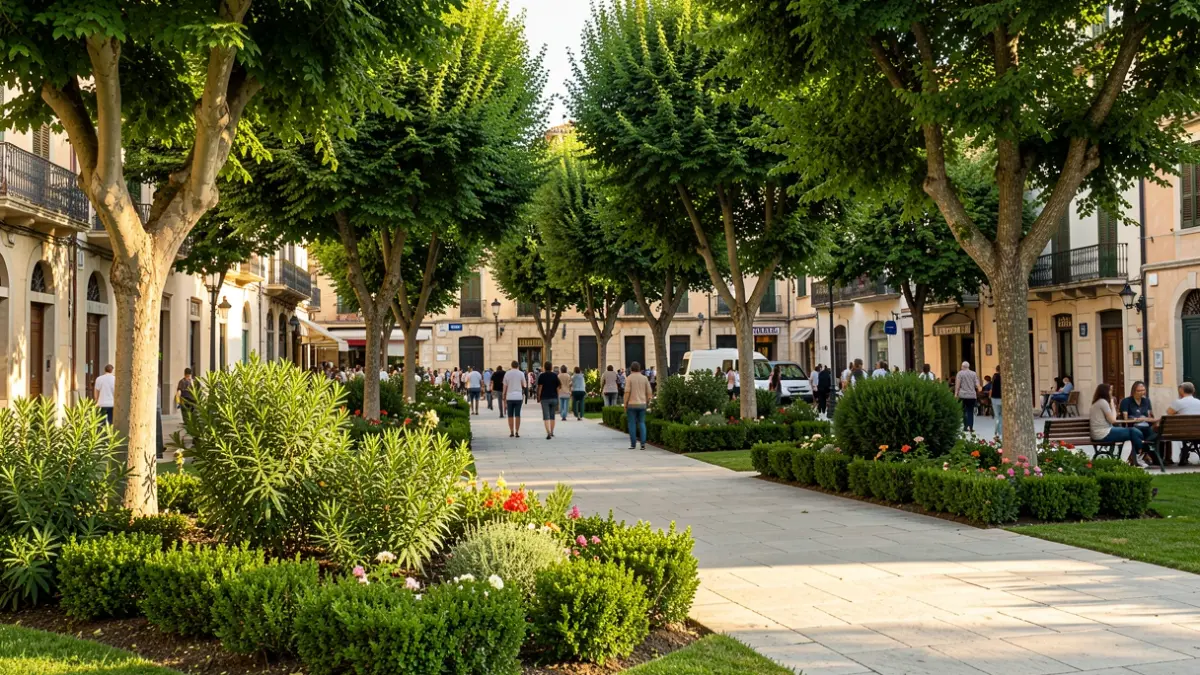 Imatge genèrica d'una plaça pública renaturalitzada amb vegetació i arbres.