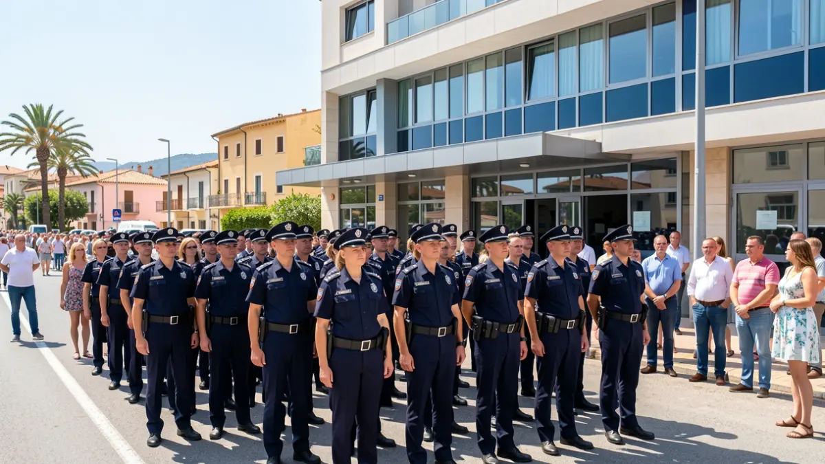 Imagen genérica de policías en formación frente a una comisaría.