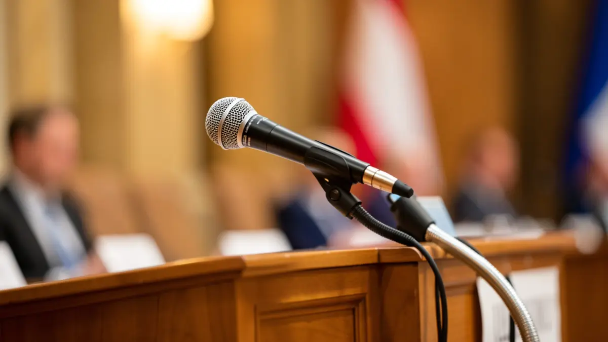 Generic image of a lectern with a microphone.