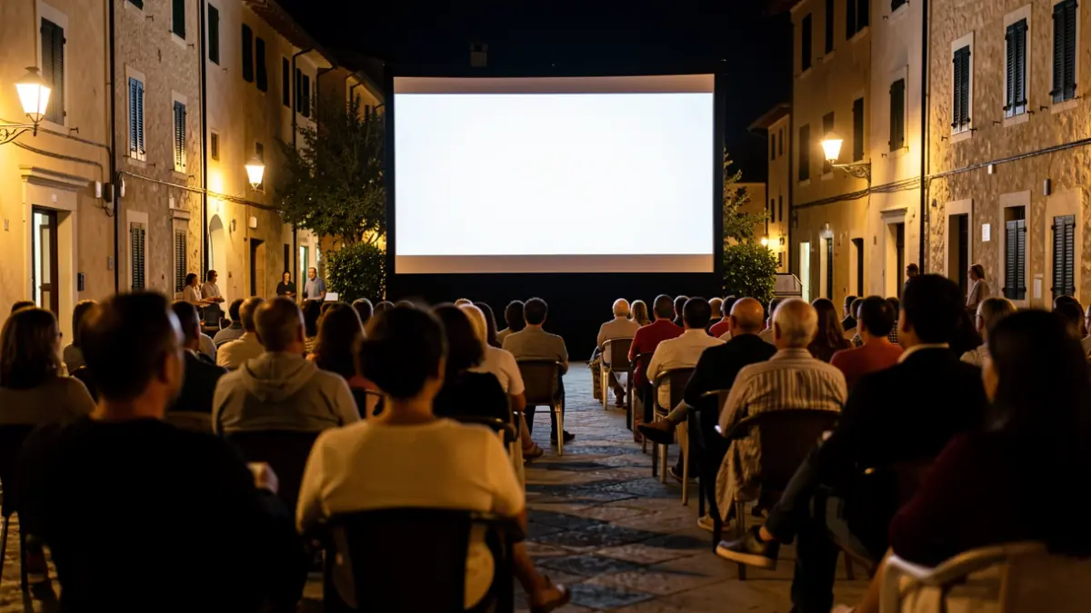 Imatge genèrica d'un cinema a l'aire lliure en una plaça mediterrània.