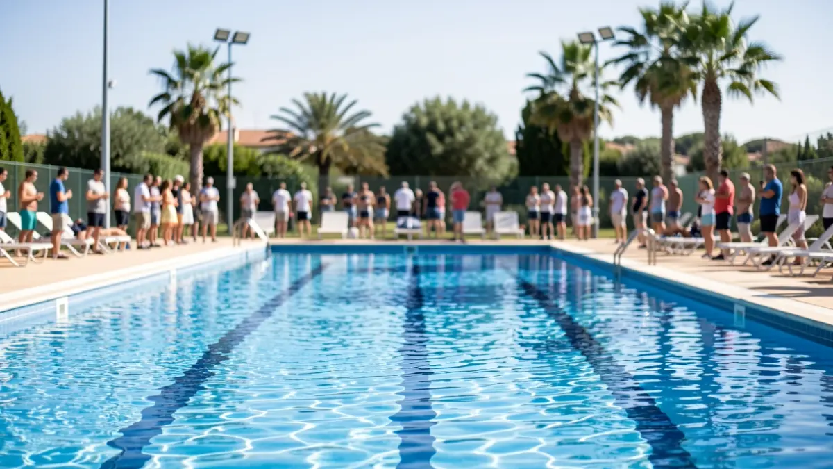 Imatge genèrica d'una piscina exterior en un poliesportiu municipal.