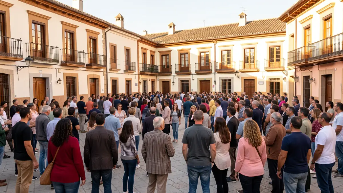 Generic image of a Mediterranean town square with diverse people.
