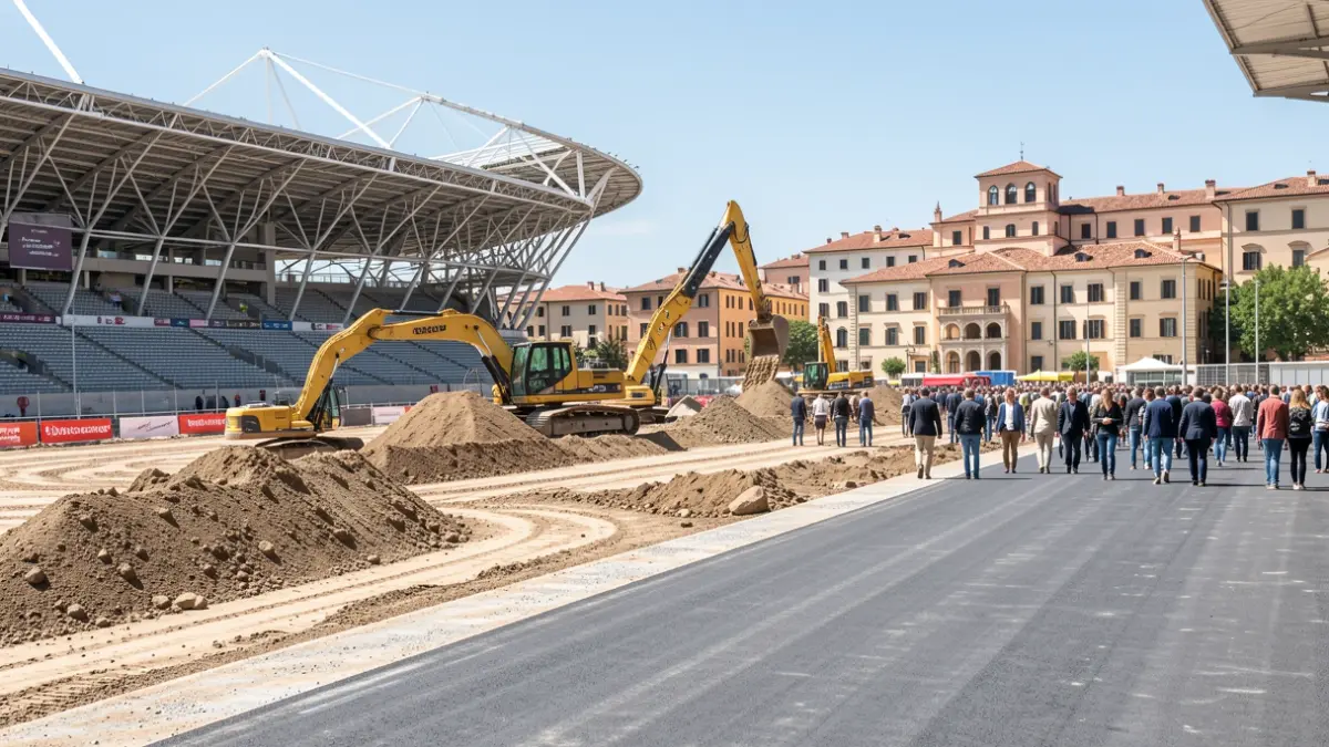 Obres d'urbanització a l'entorn de l'estadi Martínez Valero a Elx.