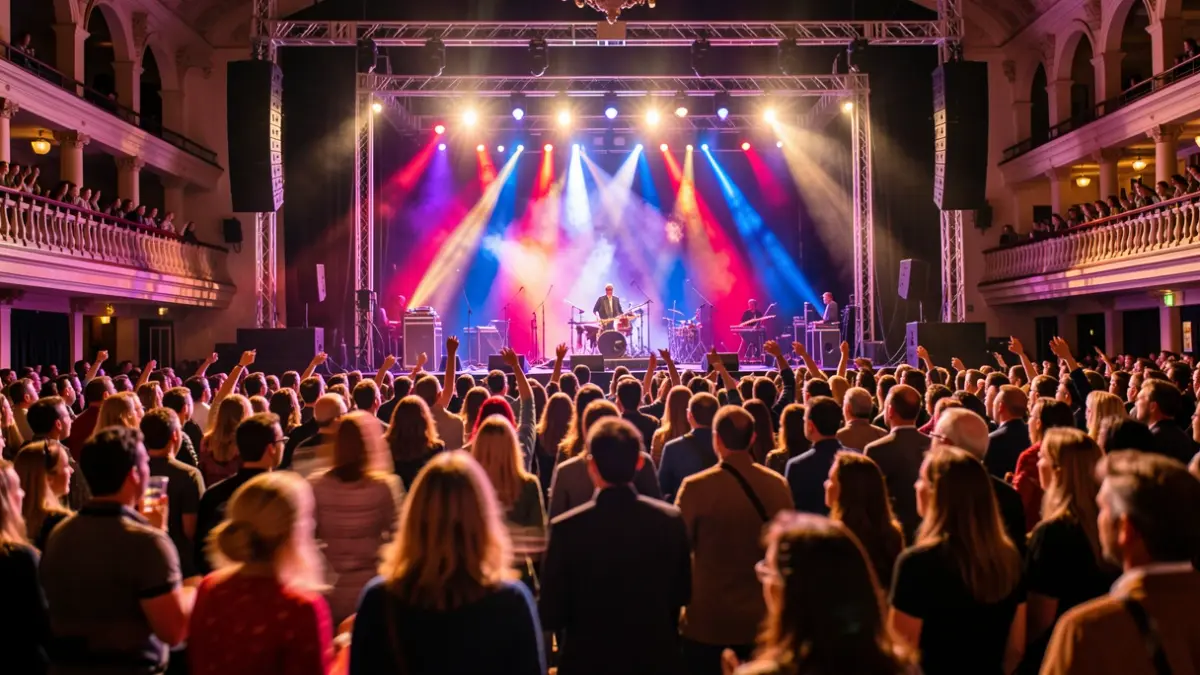 Generic image of a concert with blurred lights and audience.