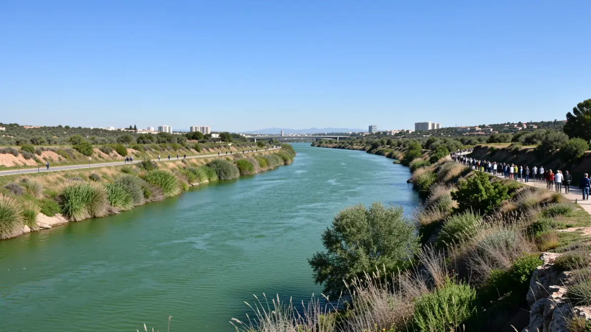 Imatge genèrica d'un riu renaturalitzat en un paisatge mediterrani.
