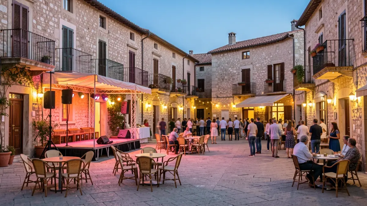 Imatge genèrica d'una plaça mediterrània il·luminada al capvespre, suggerint un esdeveniment local.