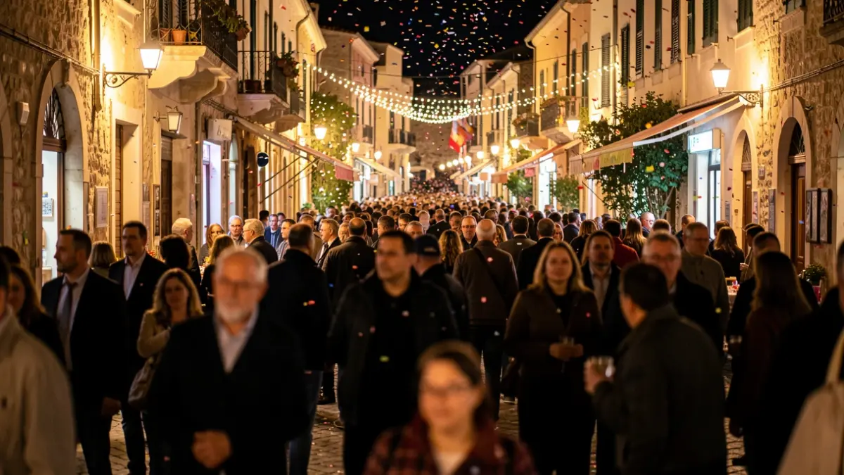 Ambiente festivo en una plaza durante el inicio de las fiestas mayores.