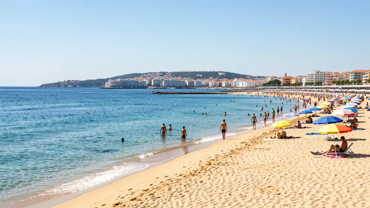 Imatge genèrica d'una platja mediterrània a Dénia amb para-sols i gent gaudint del sol.