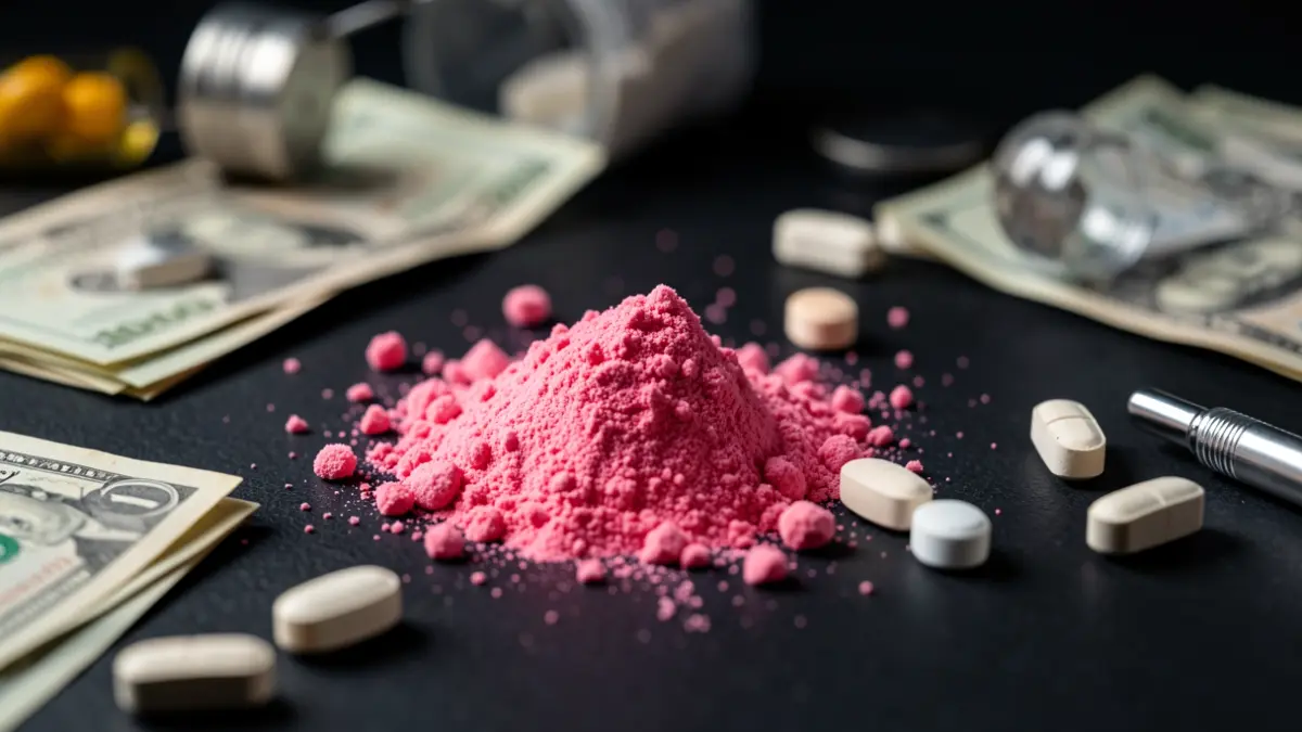 Imagen de 'tusi', cocaína rosa, dinero e instrumental para la droga.