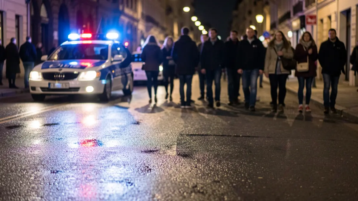 Generic image of police lights reflecting on wet asphalt.