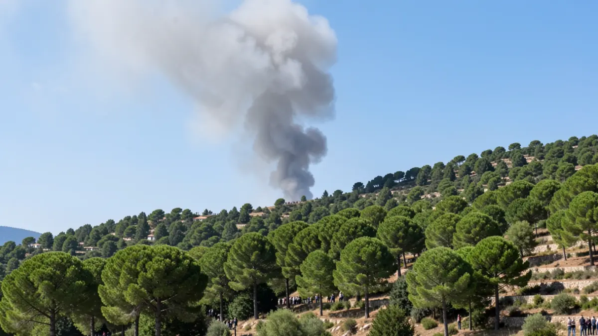 Imatge genèrica d'una columna de fum sobre una massa forestal.