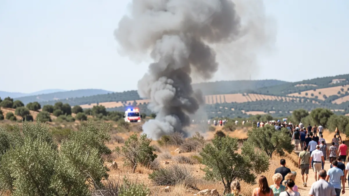 Image of smoke over dry vegetation in a Mediterranean landscape during a fire.